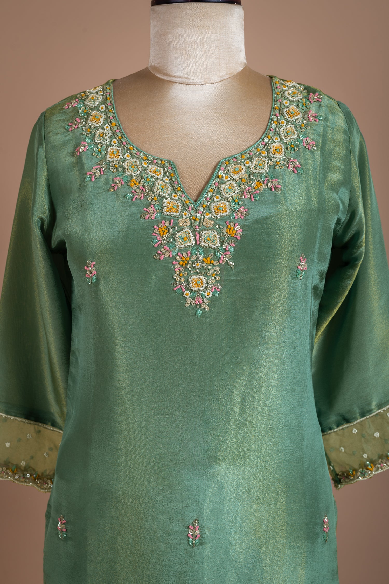 Luxe Sage Green Shimmer Silk Blend Readymade Set