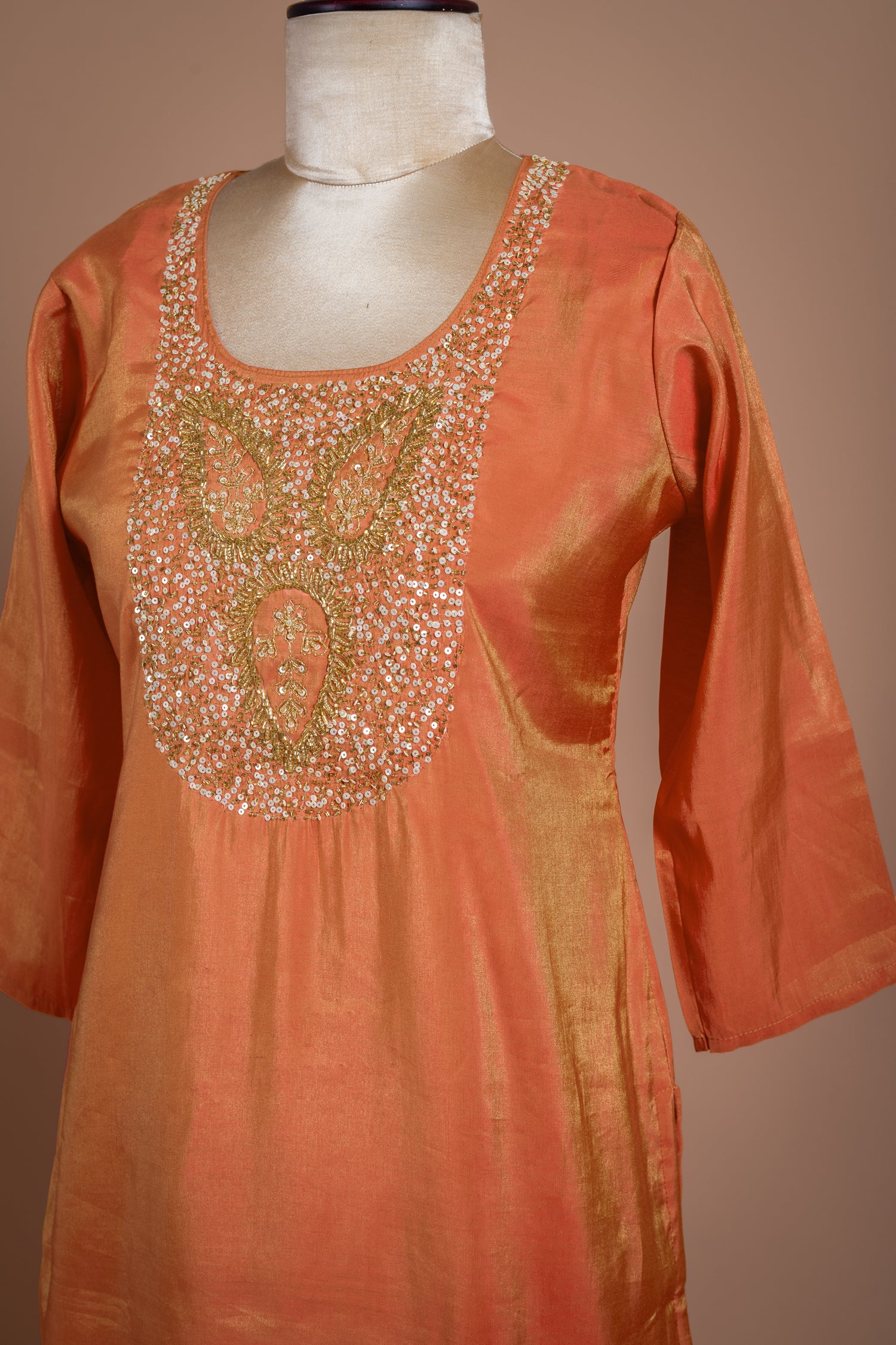 Soft Shimmer Silk Peach Readymade Suit Set