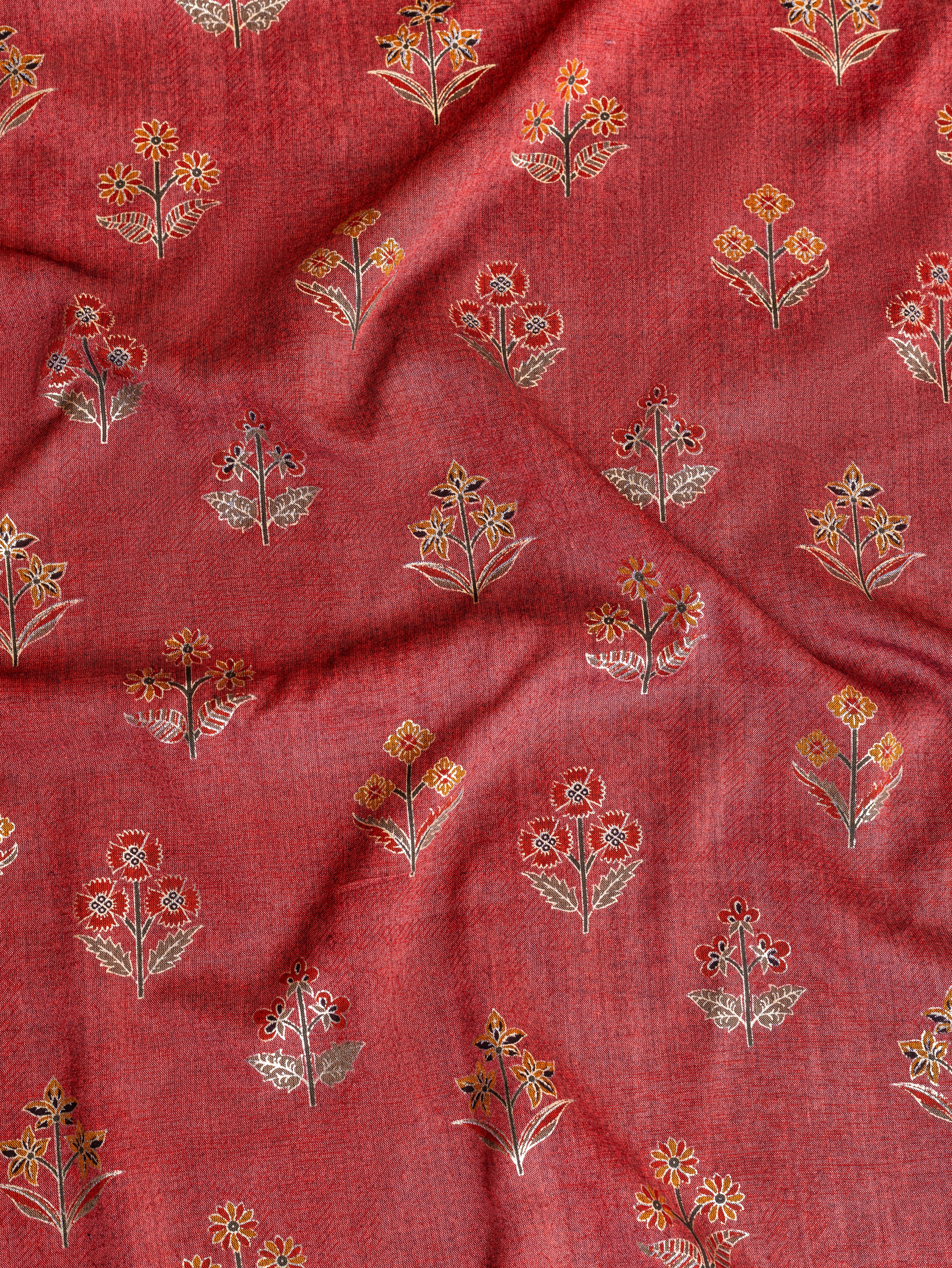 Roze Rust Rayon Fabric with Floral Print and Foil Detailing