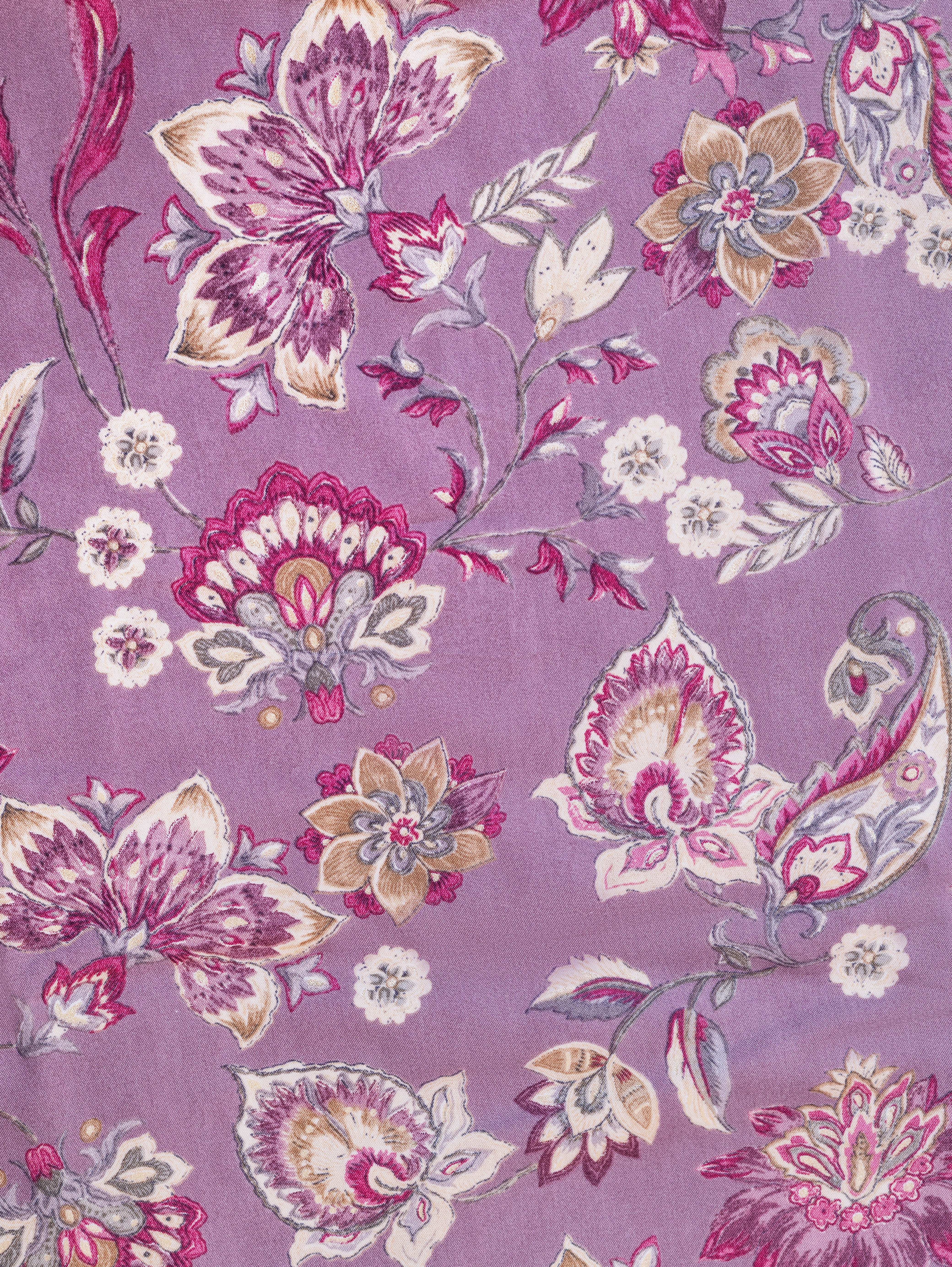 Roze Lavender Floral Rayon Fabric with Foil Detailing