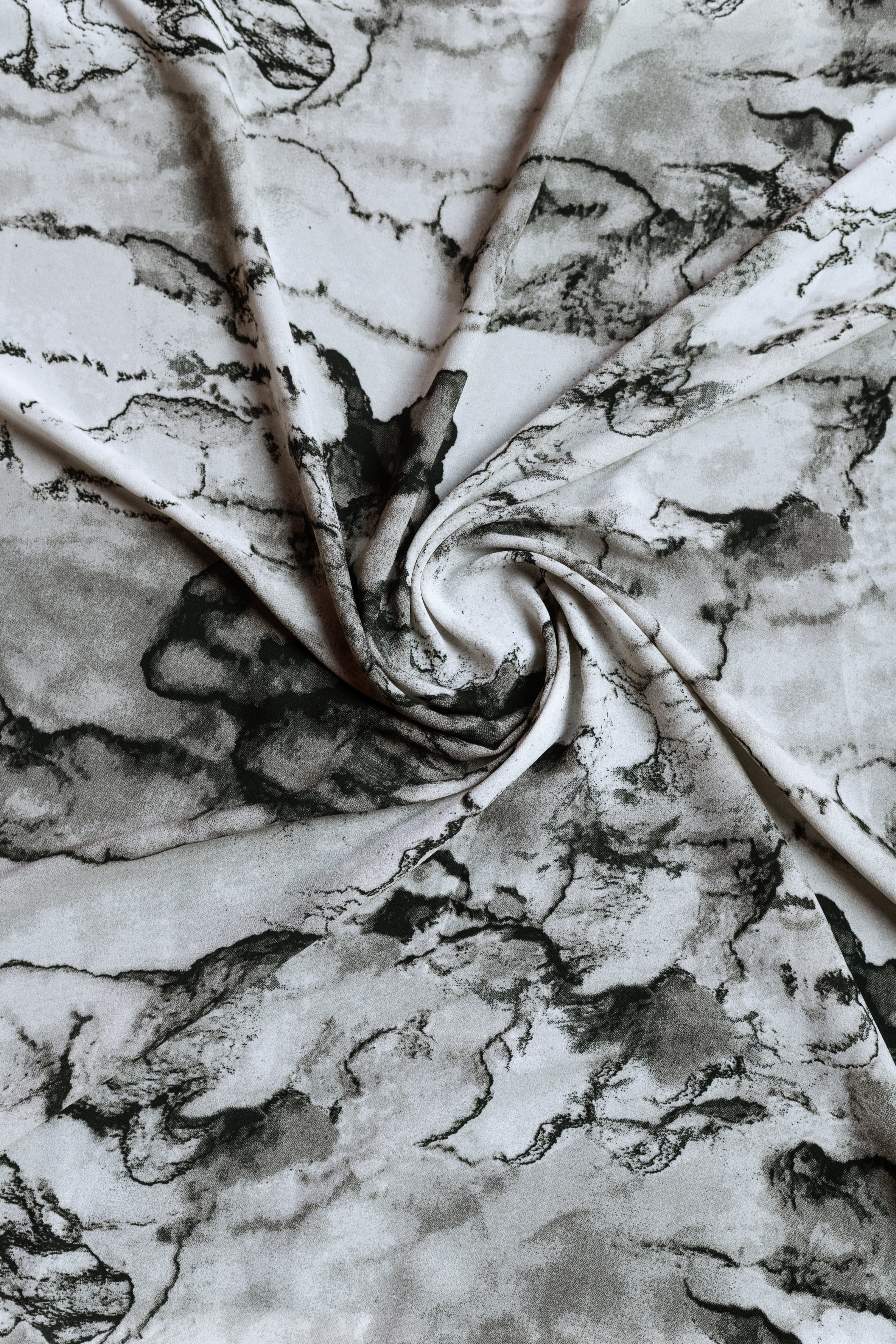 Roze Black & Grey with Ivory Marble Printed Double Georgette Fabric