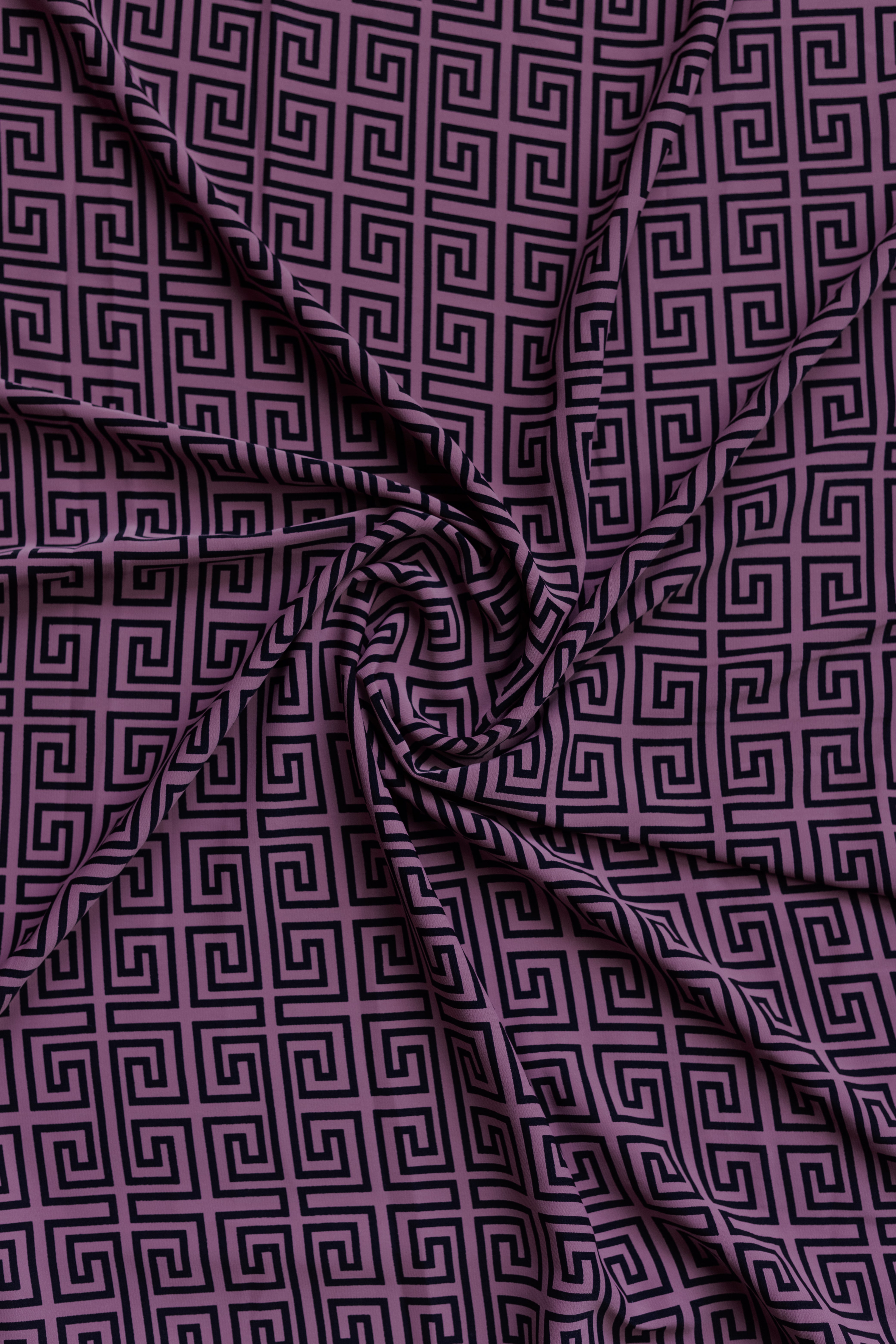 Roze Pink & Black Geometric Printed Crepe Fabric
