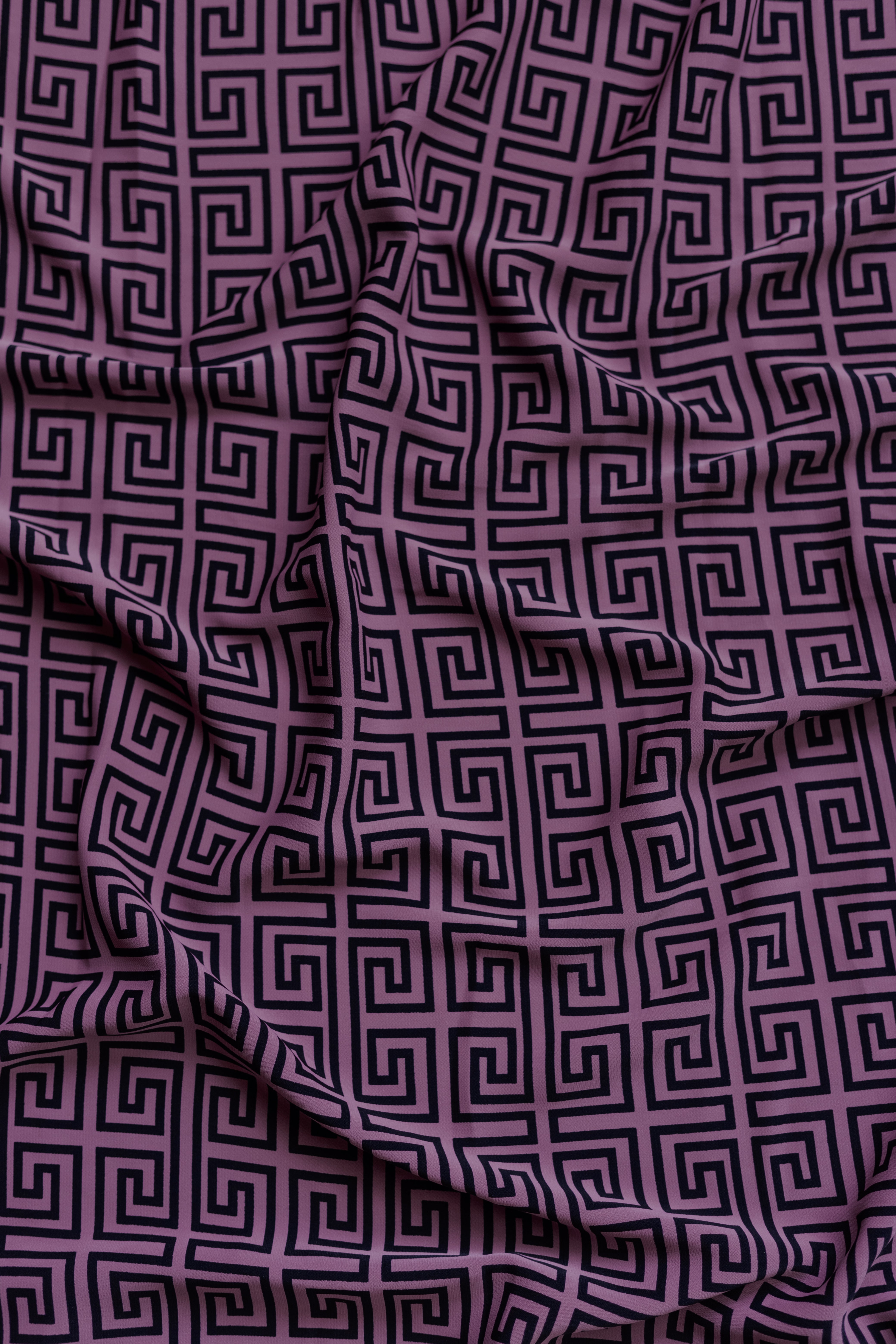 Roze Pink & Black Geometric Printed Crepe Fabric