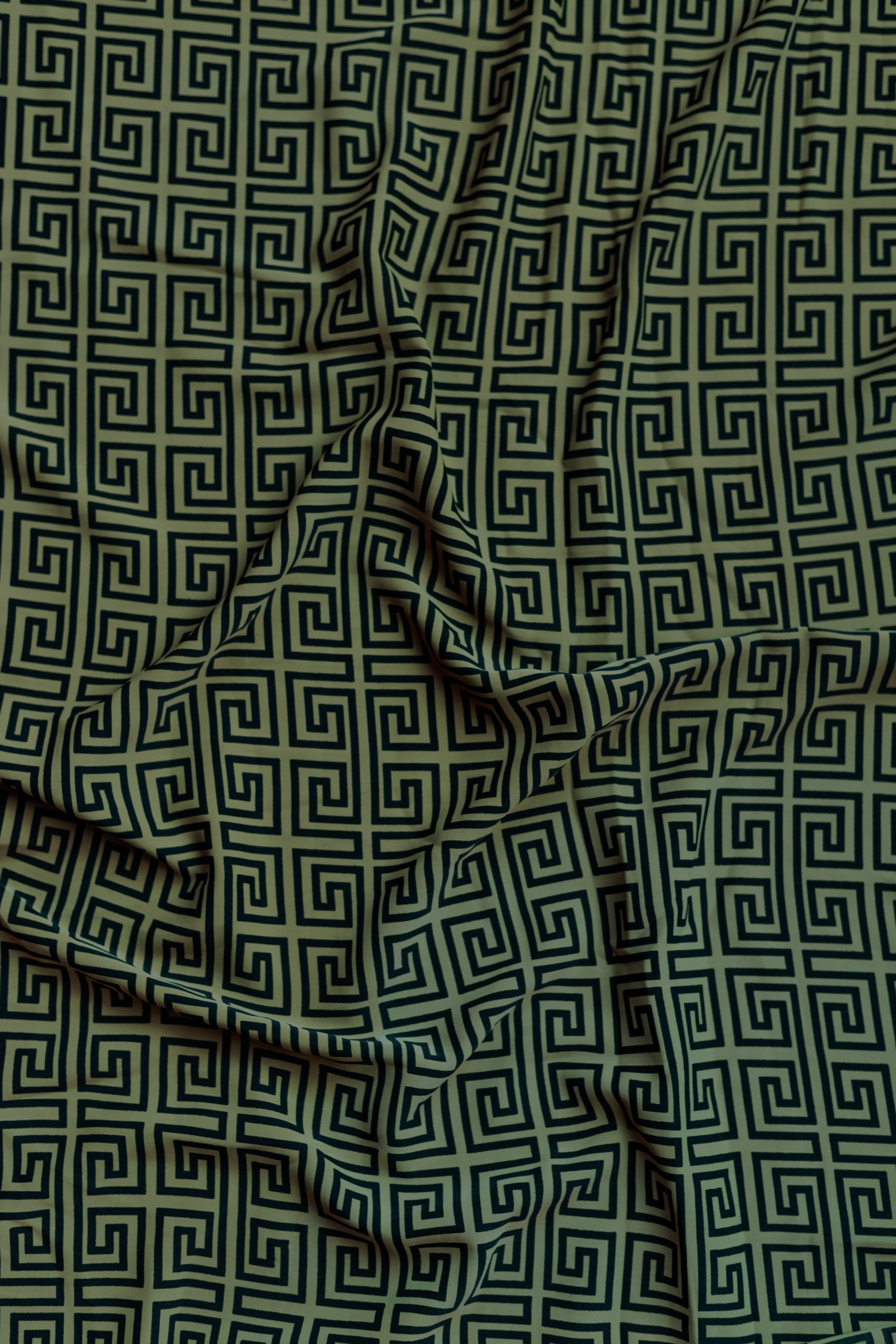 Roze Olive Green & Black Geometric Printed Crepe Fabric