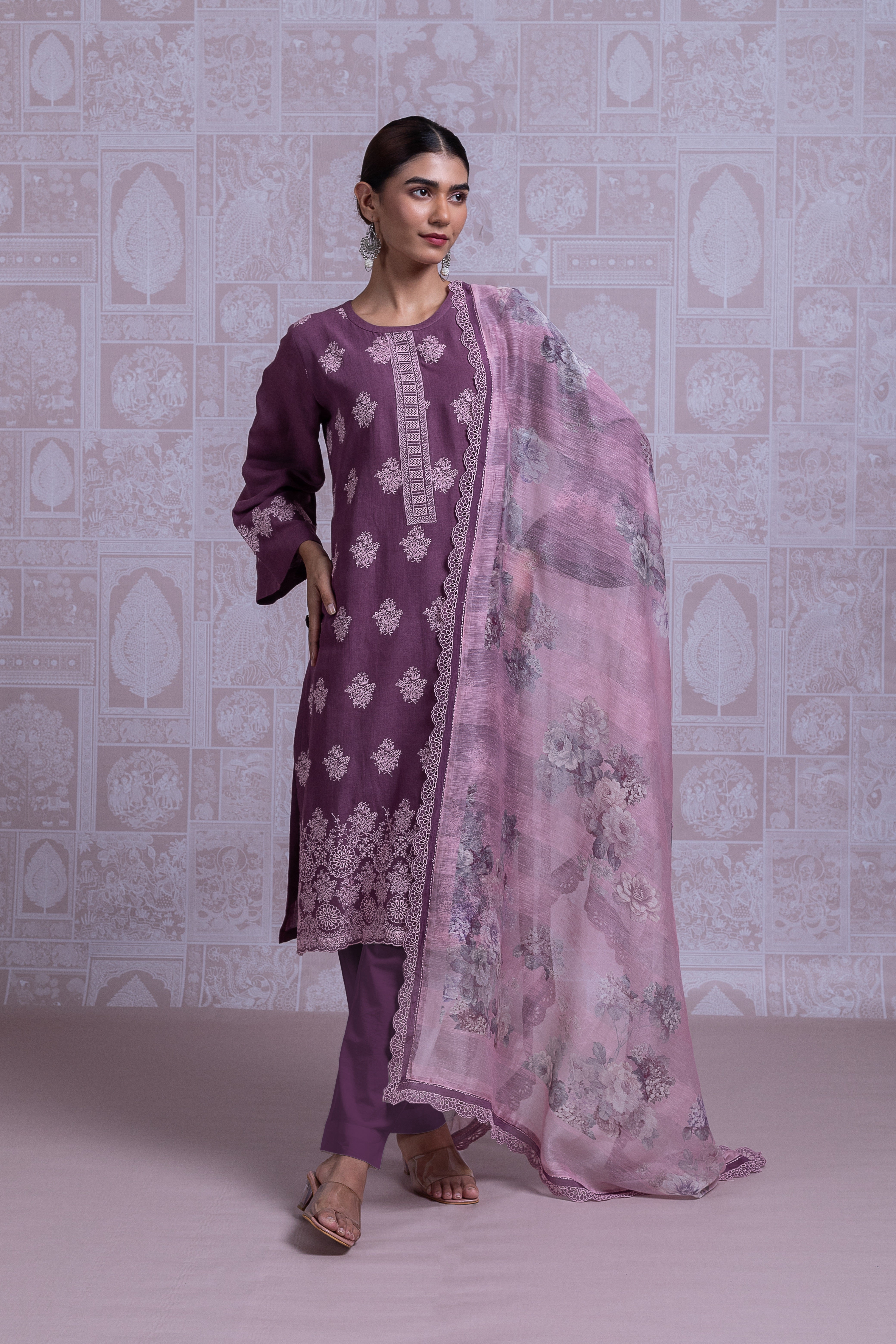 Anokhi Cotton Linen Suit Set - Purple