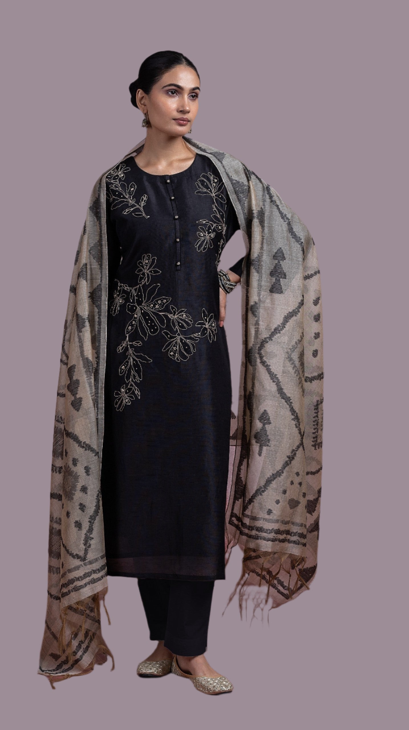 Afreen Black Linen Silk Suit Set