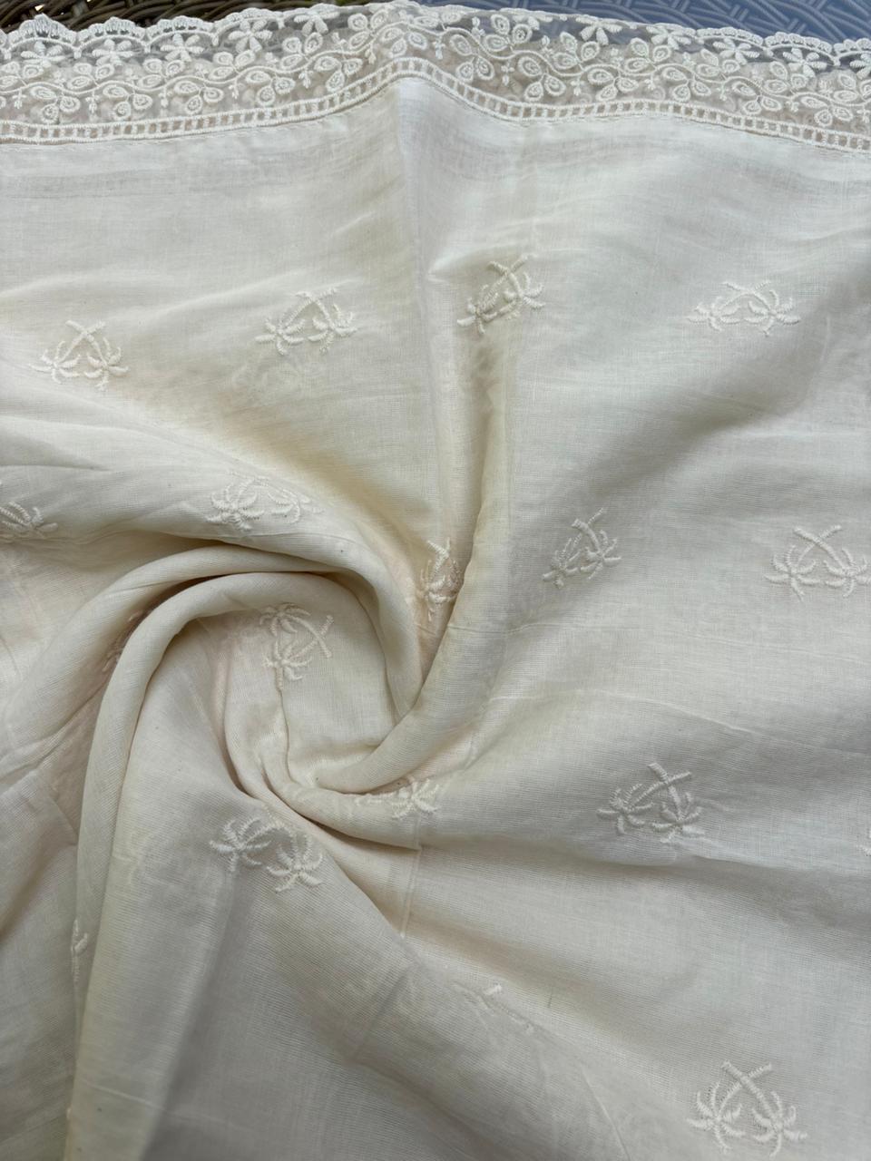Anokhi Lace-Trimmed Off-White Mul Chanderi Dupatta Sterling House