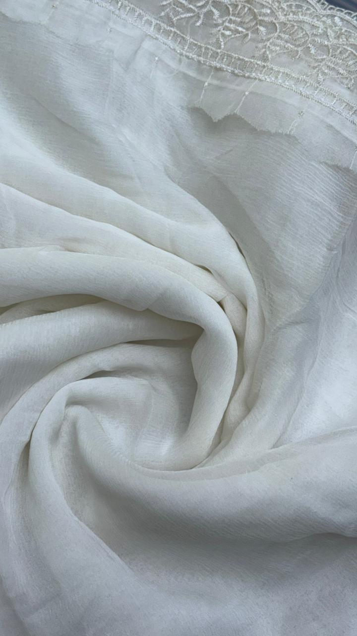 Anokhi Lace-Bordered Pure White Chiffon Dupatta Sterling House