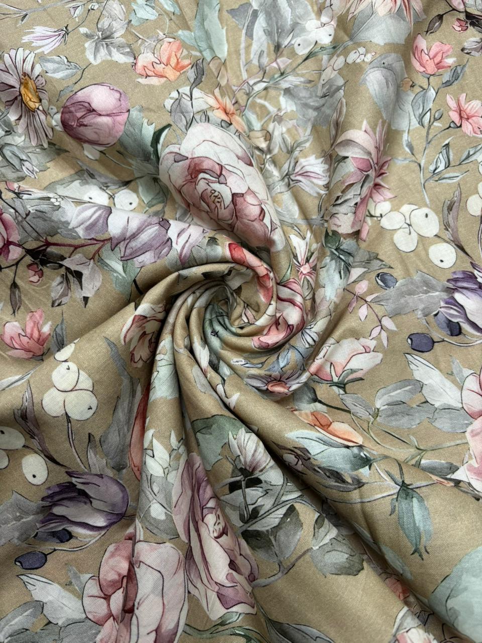 Sage Green Floral Cotton Fabric Sterling House