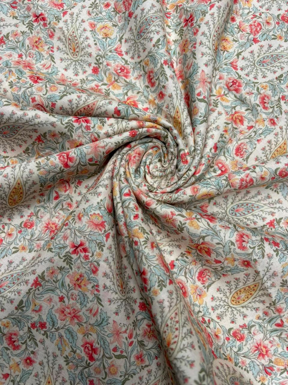 Ivory Paisley Cotton Fabric Sterling House