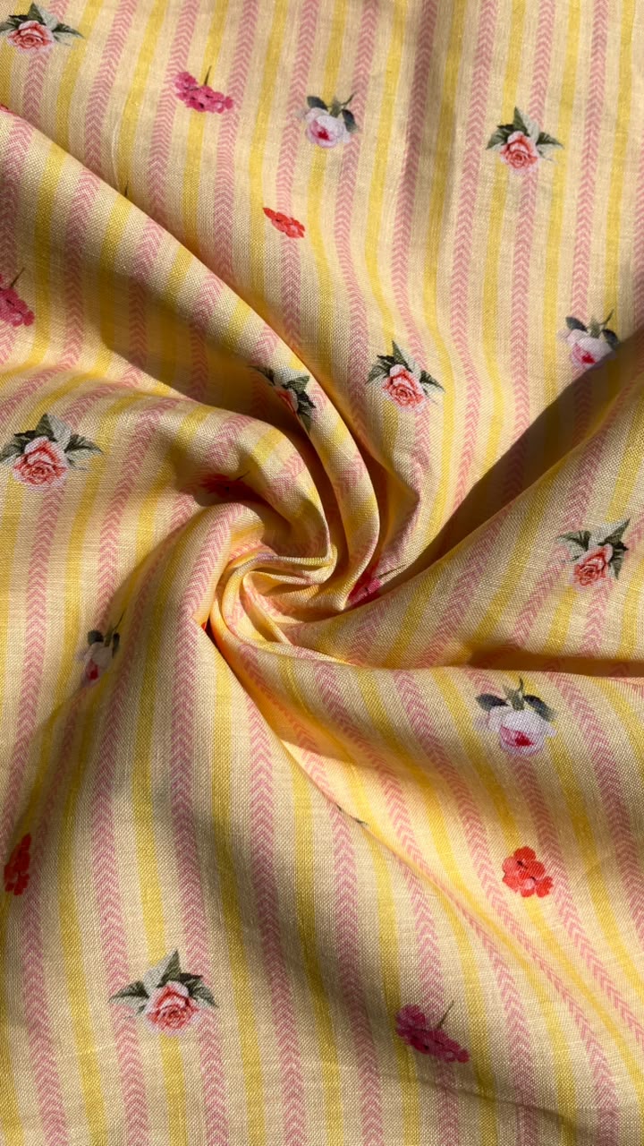 Sunshine Floral Striped Linen Fabric
