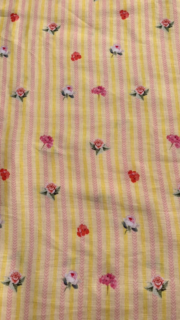 Sunshine Floral Striped Linen Fabric