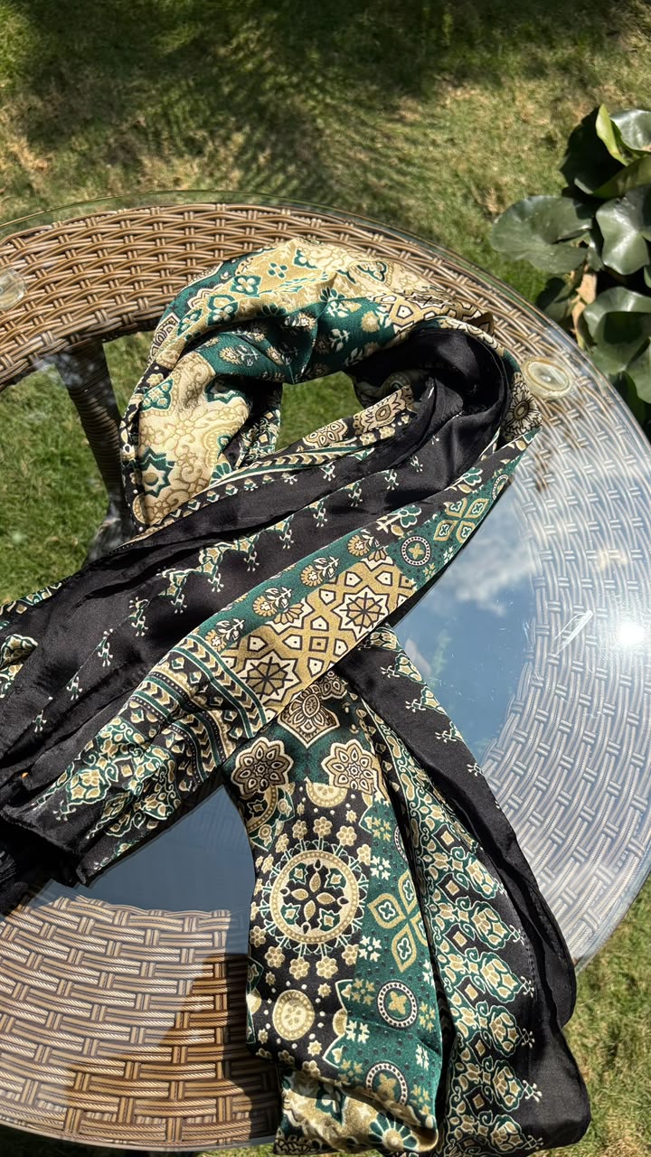 Green & Black Ajrakh Modal Dupatta