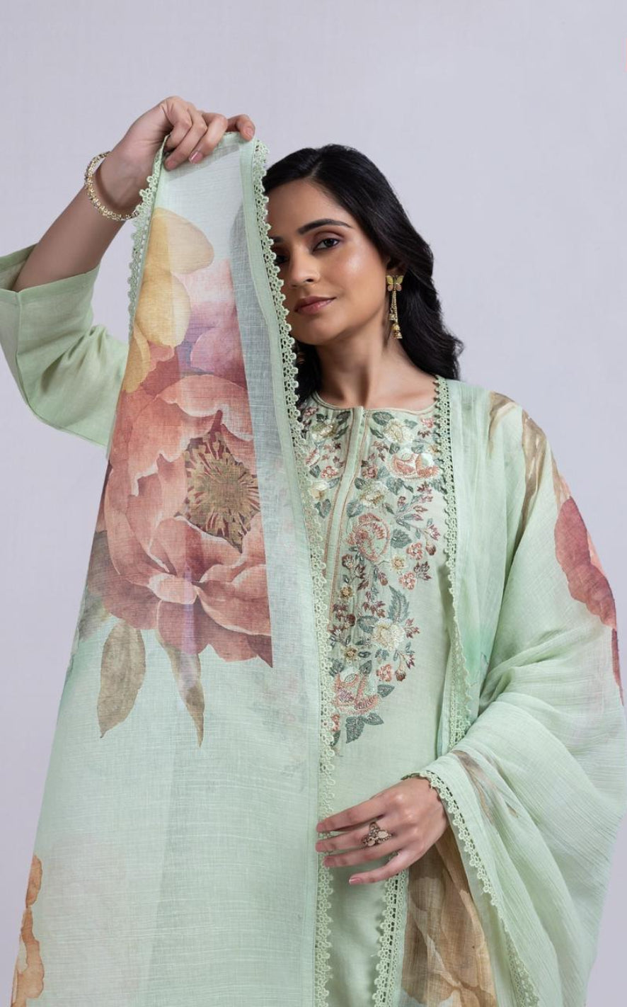 Afreen Green Linen Cotton Suit Set