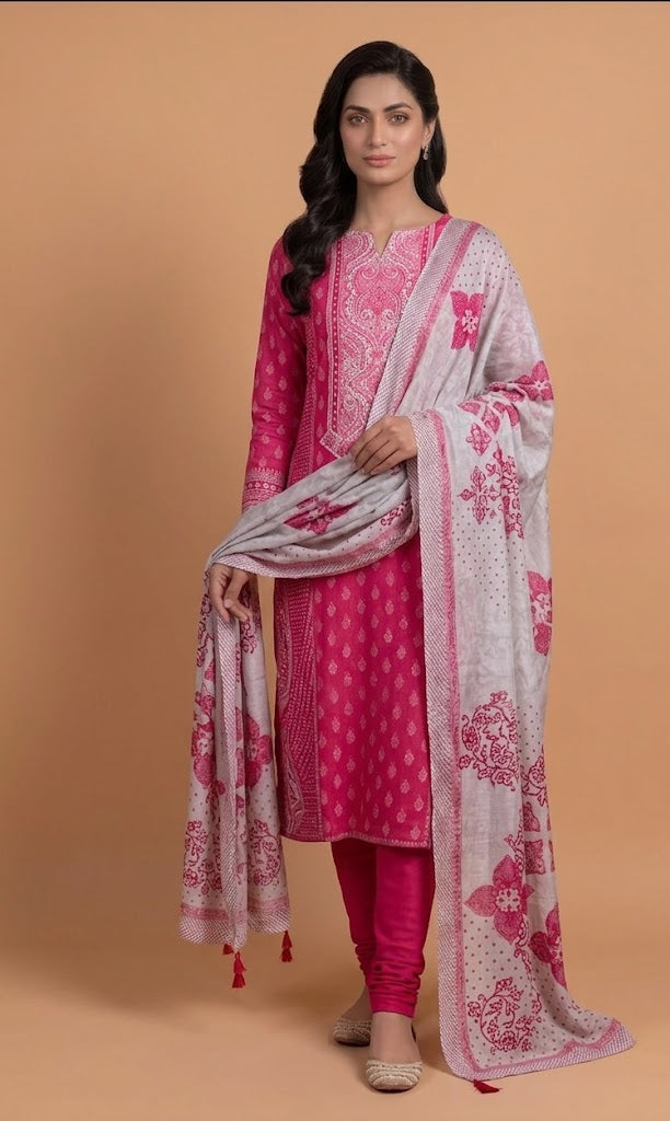 Luxe Fuschia Pink   Muslin Unstitched suit