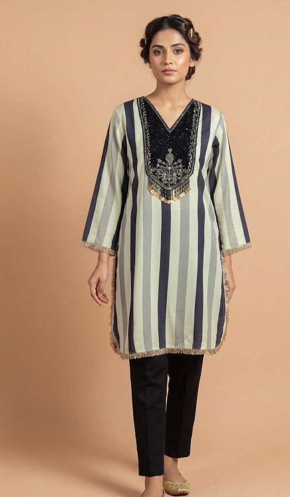 Luxe Black & White Soft Muslin Readymade Set