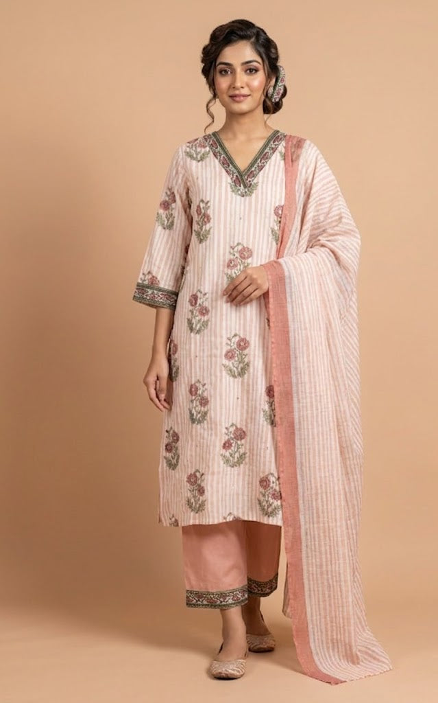 Afreen Pink Floral Cotton Printed Readymade Set