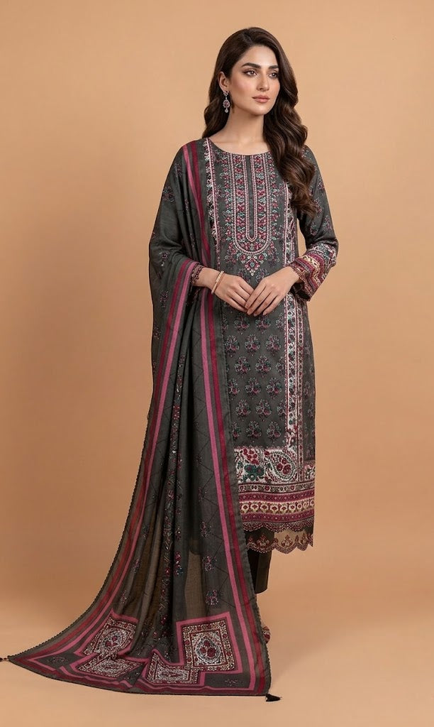 Charcoal Muslin Unstitched Suit set