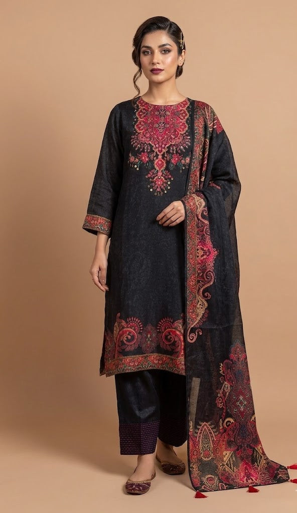 Afreen Black Soft muslin  Readymade Set