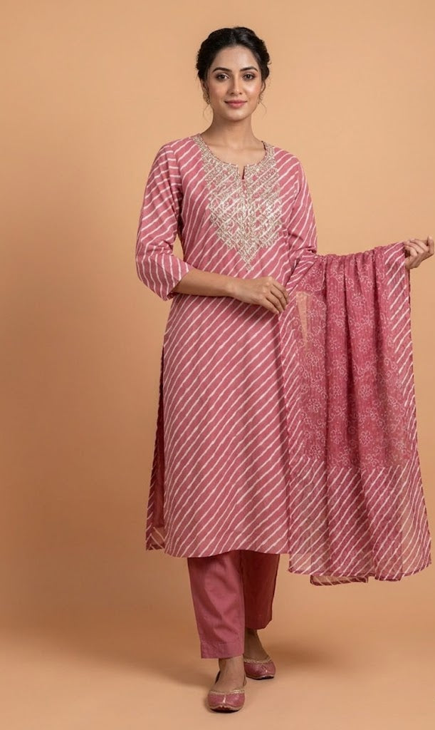 Anokhi Pink Bandhani Cotton Readymade Set Sterling House